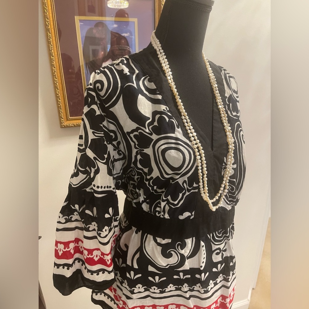 Women’s plus sized Black, Red, and White Venezia Blouse